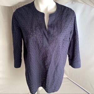 Lands End navy blue eyelet v-neck tunic cover up 12